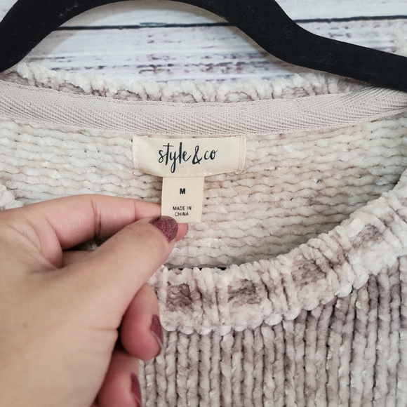 Style & Co. M Striped Chenille Pullover Sweater  Beige - Picture 6 of 8